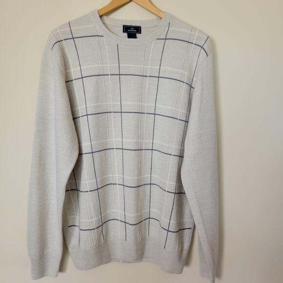 Dockers EUC Men's L Pullover Long Sleeve Sweater Crew Neck Beige Plaid Front - Picture 1 of 12